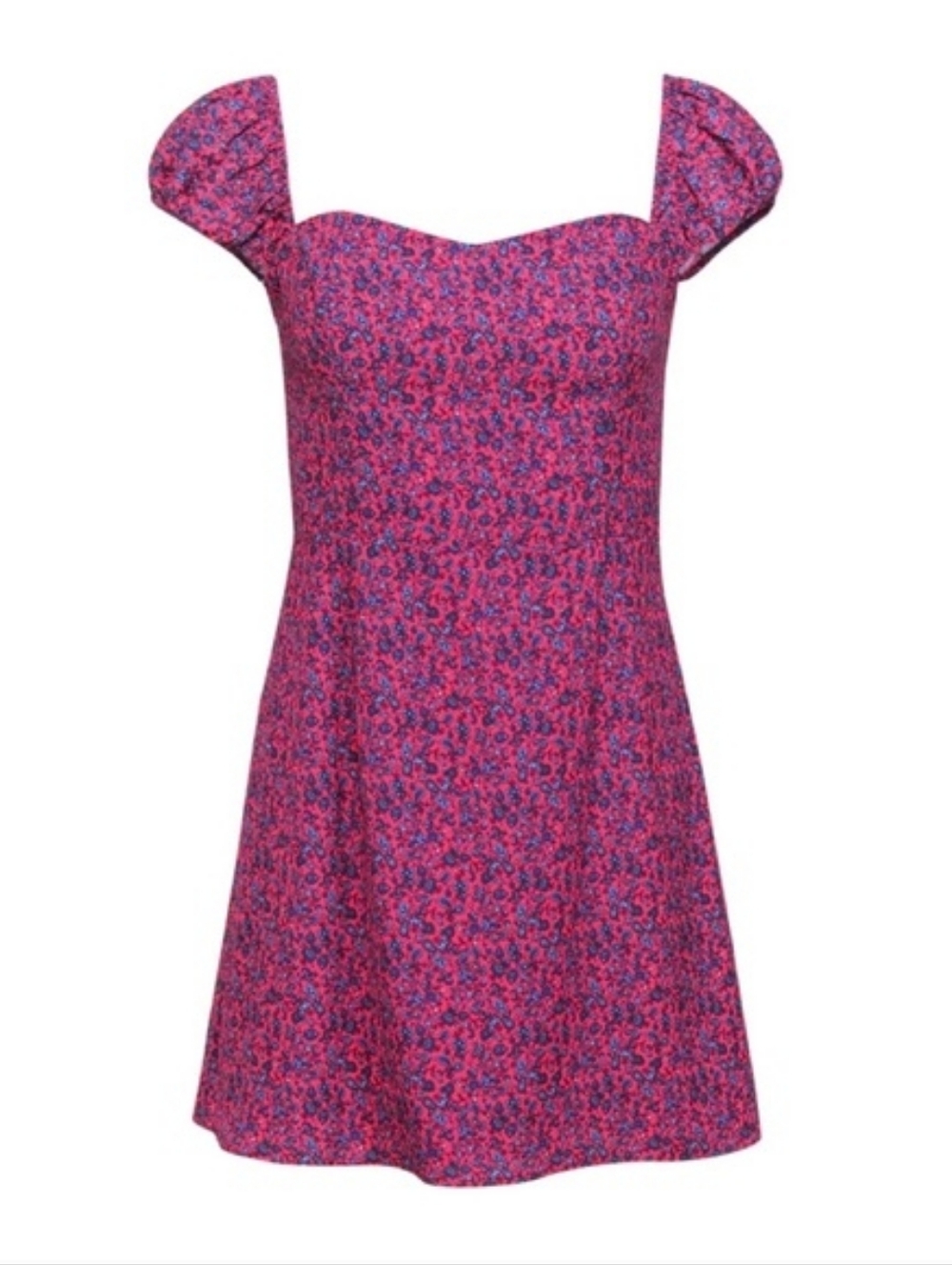 French Connection Floral Mini Dress – Pink & Navy Sweetheart Puff Sleeve